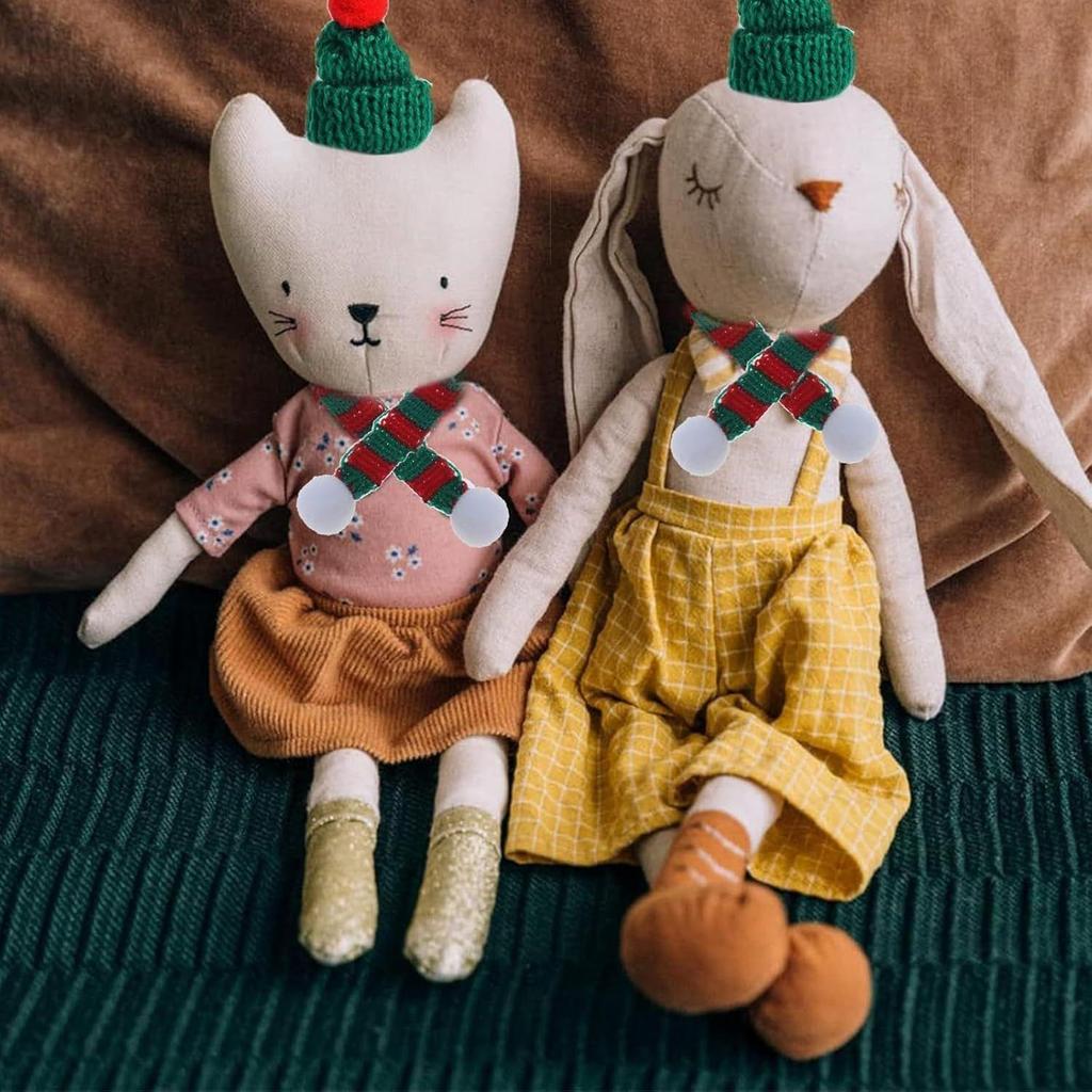 30 PCS Small Santa Hat for Crafts, Christmas Mini Knit Hat and Scarf Set, Tree Ornaments, Bottle Cap Decoration