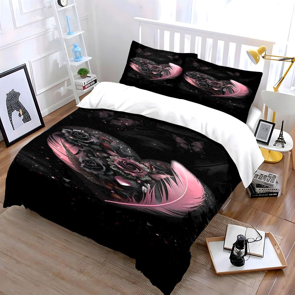 Pink feathers and roses. Bedding sets Duvet cover sets Duvet covers Pillowcases(1*Duvet Cover 2*Pillowcases without duvet insert)
