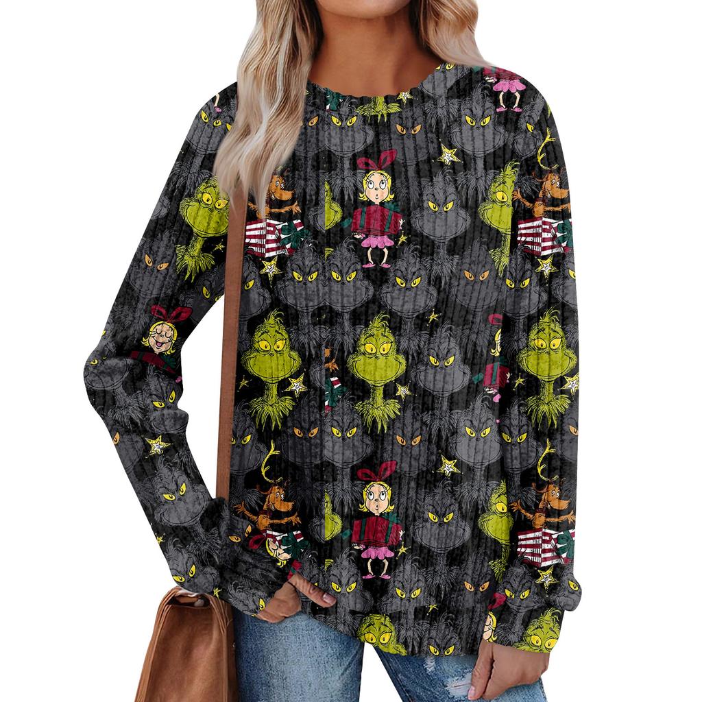 Women's Printed Lightweight Brushed-Cotton Round Neck Top