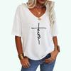 Женская модная футболка с принтом креста, свободный топ с V-образным вырезом, женская повседневная футболка с коротким рукавом