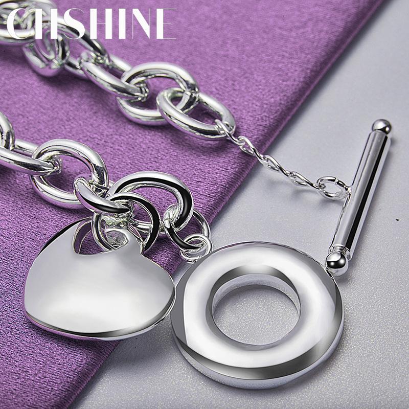 CHSHINE 925 Sterling Silver Solid Heart Bracelet OT Chain For Women Wedding Party Fashion Charm Jewelry