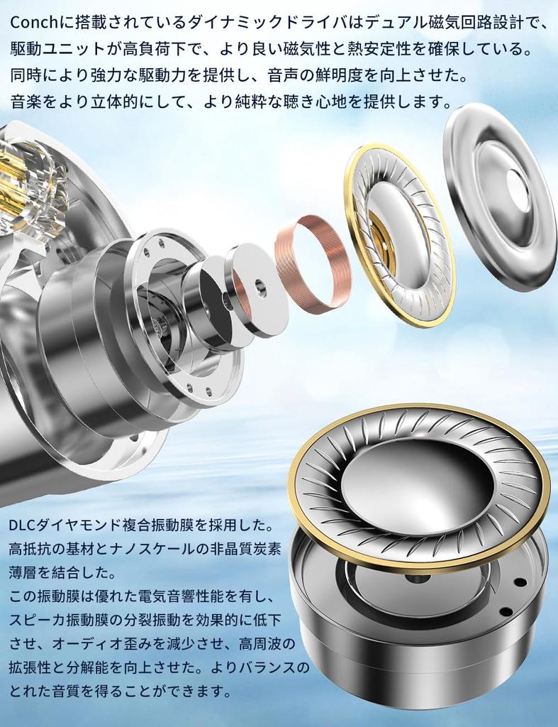 TRN Conch In-Ear Monitor Earphones, DLC Diamond Carbon Diaphragm, Dynamic Driver, Wired