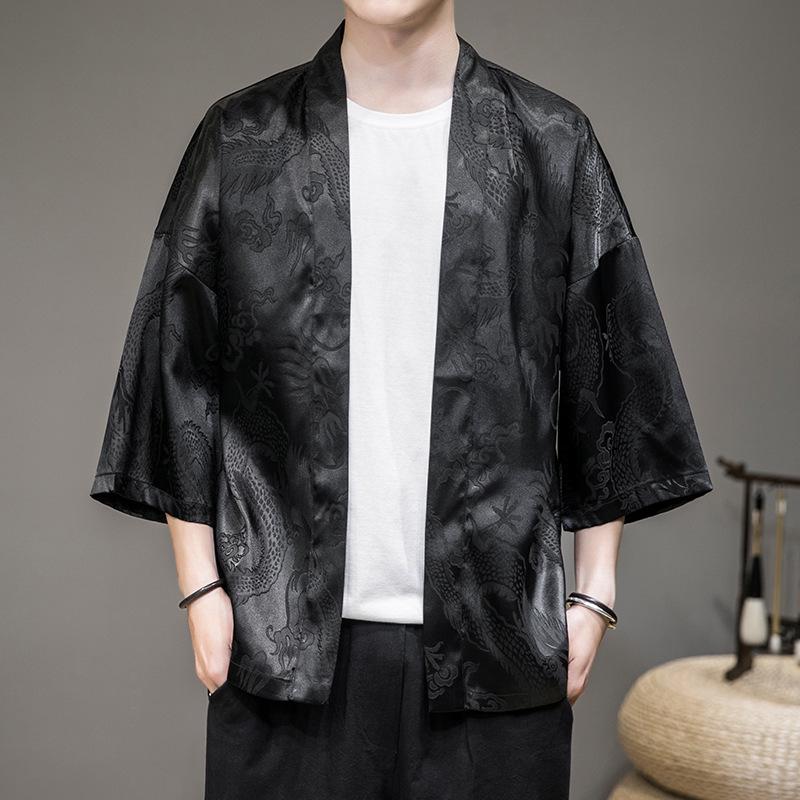 Men's Chinese Dragon Pattern Sun Protection Cardigan - Lightweight Summer Ethnic Style Cloak