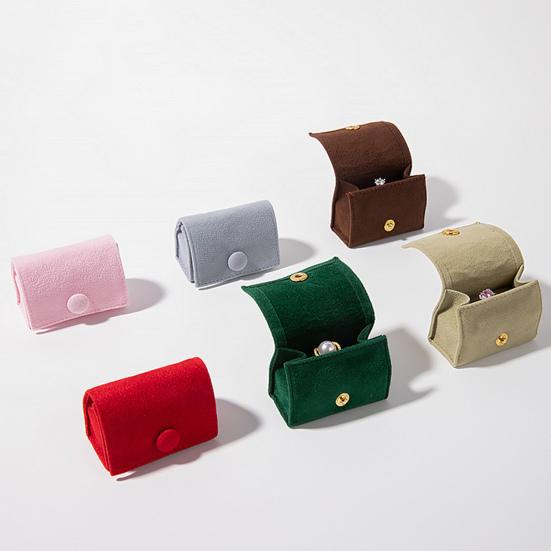 Mini Jewelry Box Elegant Luxury Soft Velvet Portable Solid Color Snap Button Travel Ear Studs Earrings Finger Ring Organizer Bag Holder Container Case