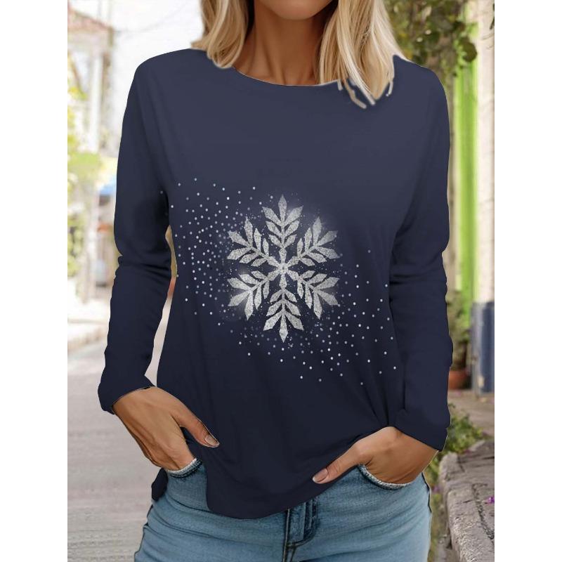 Рождественская снежинка женская футболка с длинными рукавами и круглым вырезом осенняя новая модная одежда с изображением лося праздничная модная футболка для вечеринок топы
