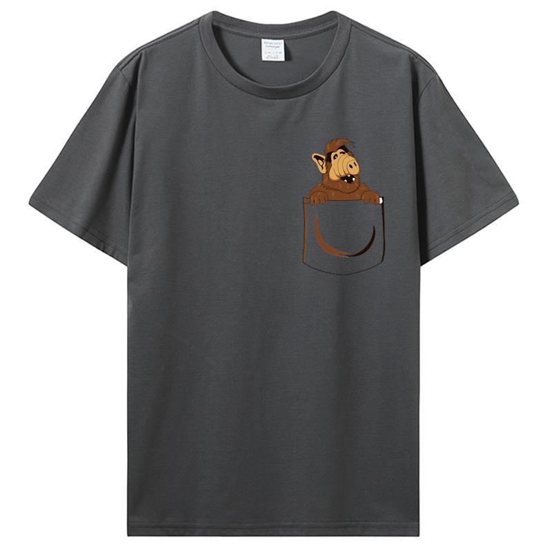 Funny Alf Pocket T Shirt Men Hipster Stylish Pure Cotton Unique Design Alien Life Form Tee Shirt Guys Punk Designer Streetwear