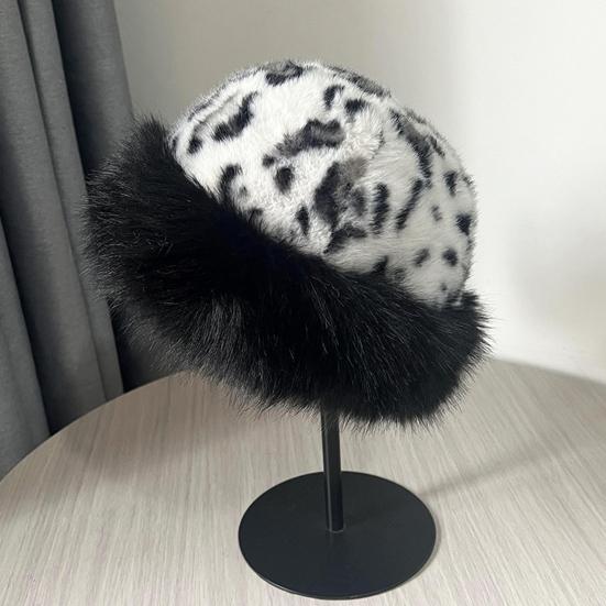 Winter Hat Leopard Print Thickened Warm Plush Hat Cold-proof Windproof Headwear Cold Weather Accessory