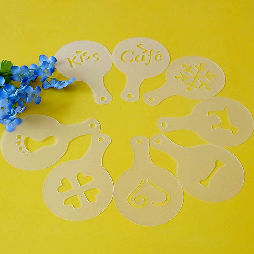 Reusable Mold Coffee Milk Cake  Cupcake Stencil Template Coffee Barista Cappuccino Template Strew Pad Duster Spray Tools 13 Type