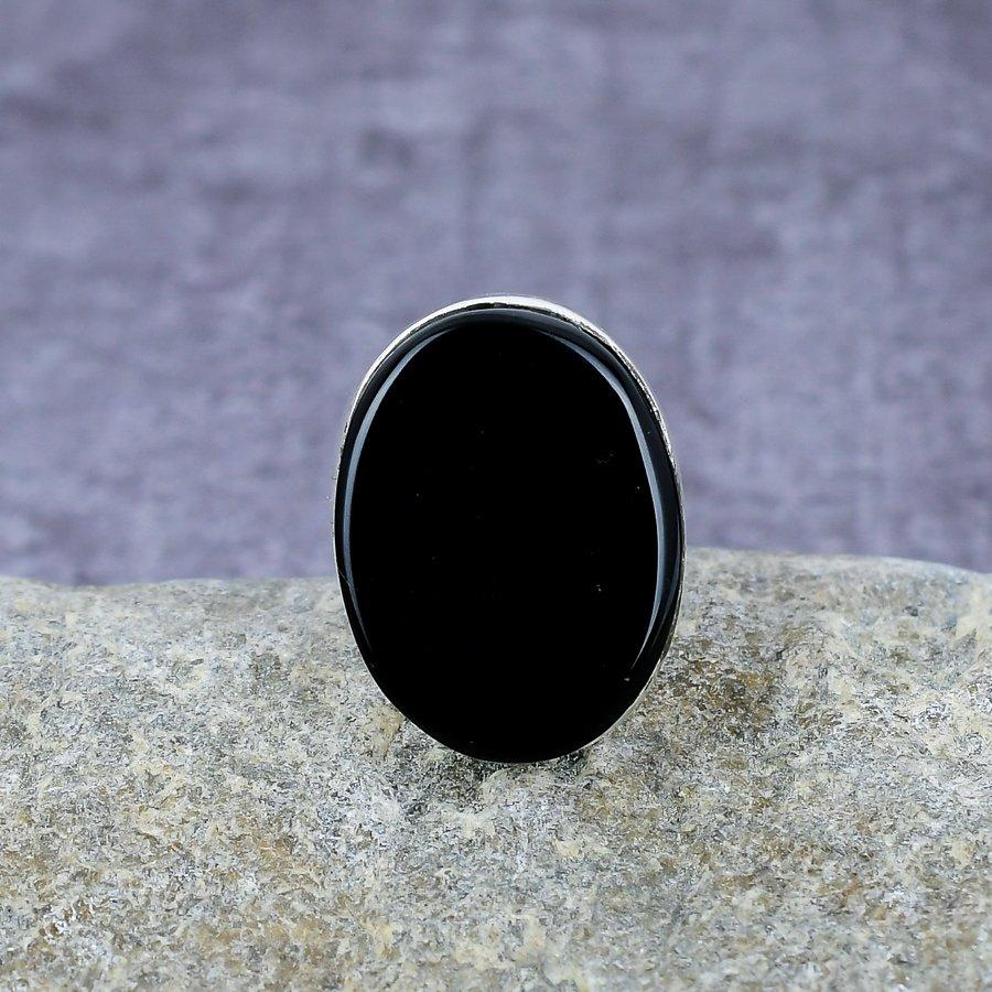 Кольцо из стерлингового серебра 925 пробы с драгоценным камнем из черного оникса ручной работы Изысканное кольцо