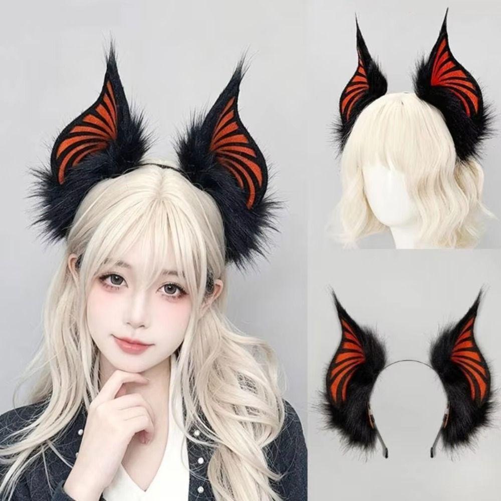 Anime Style Bat Headband Plush Cosplay Ears Headband Spooky Plush Headband Anime Convention