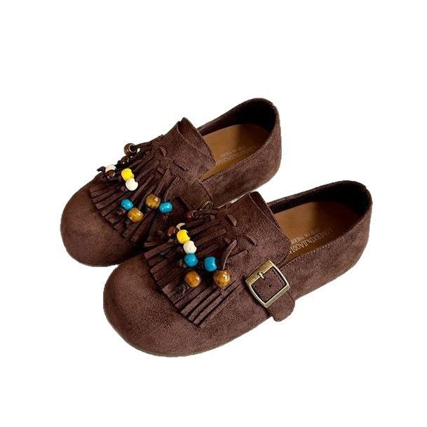 Толстоподошвенные Birkenstocks с бахромой осенние нишевые Doudou туфли с бусинами новые полностью закрытые Birkenstocks