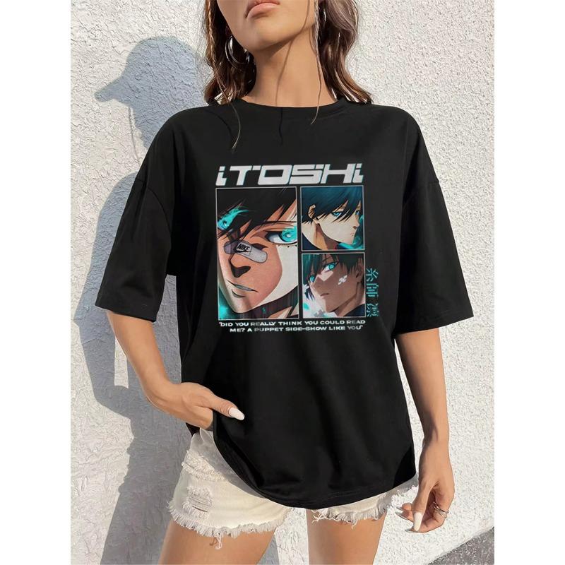 Футболка аниме BLUE LOCK Rin Itoshi с принтом Harajuku для женщин, футболка с рисунком манги, уличная одежда, короткий рукав, хлопковая женская футболка BLUE LOCK