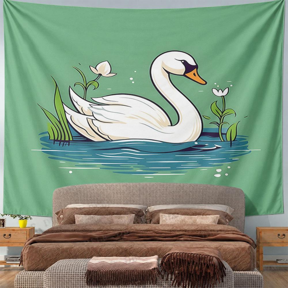 Elegant Swan on a Serene Pond Scene Pattern Wall Hanging Tapestry Decorative Tapestry Home Decor for Bedroom and Living Room