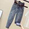 Women's High Waist Ripped Jeans: 2023 Spring/Autumn Loose Harem Carrot Pants, Trendy Slimming Large Size Straight Fit.