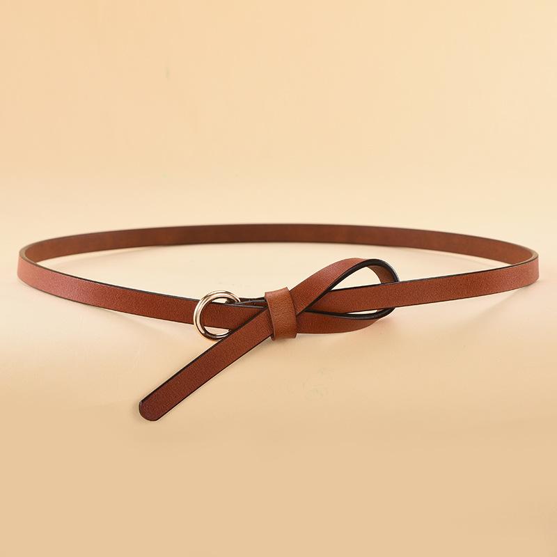 Simple Ring Knotted Thin Belt Women'S Leather Decorative Skirt Fashionable Cowhide Small Belt Red