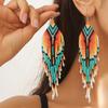 Серьги в европейском, американском стиле бохо с бахромой из цветных рисовых бусин для женщин, ретро-серьги ручной работы