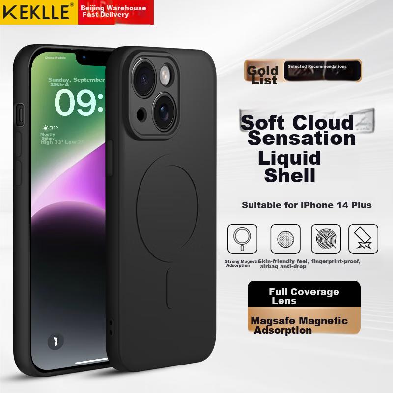 IPhone 14 Plus Case, Apple 14 Plus Protective Cover, Skin-Friendly Liquid Silicone Magnetic Full-Cover Soft Case, Midnight Black