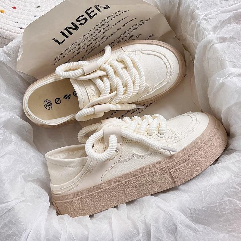 Women Platform Canvas Shoes Women White Chunky Sneakers for Youth Girls Outdoor Trainers Female Ladies Thick Sole Footwear