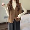 Осень-зима Женский жилет с V-образным вырезом на пуговицах Однотонный свободный трикотажный толстый сохраняющий тепло свободный свитер без рукавов