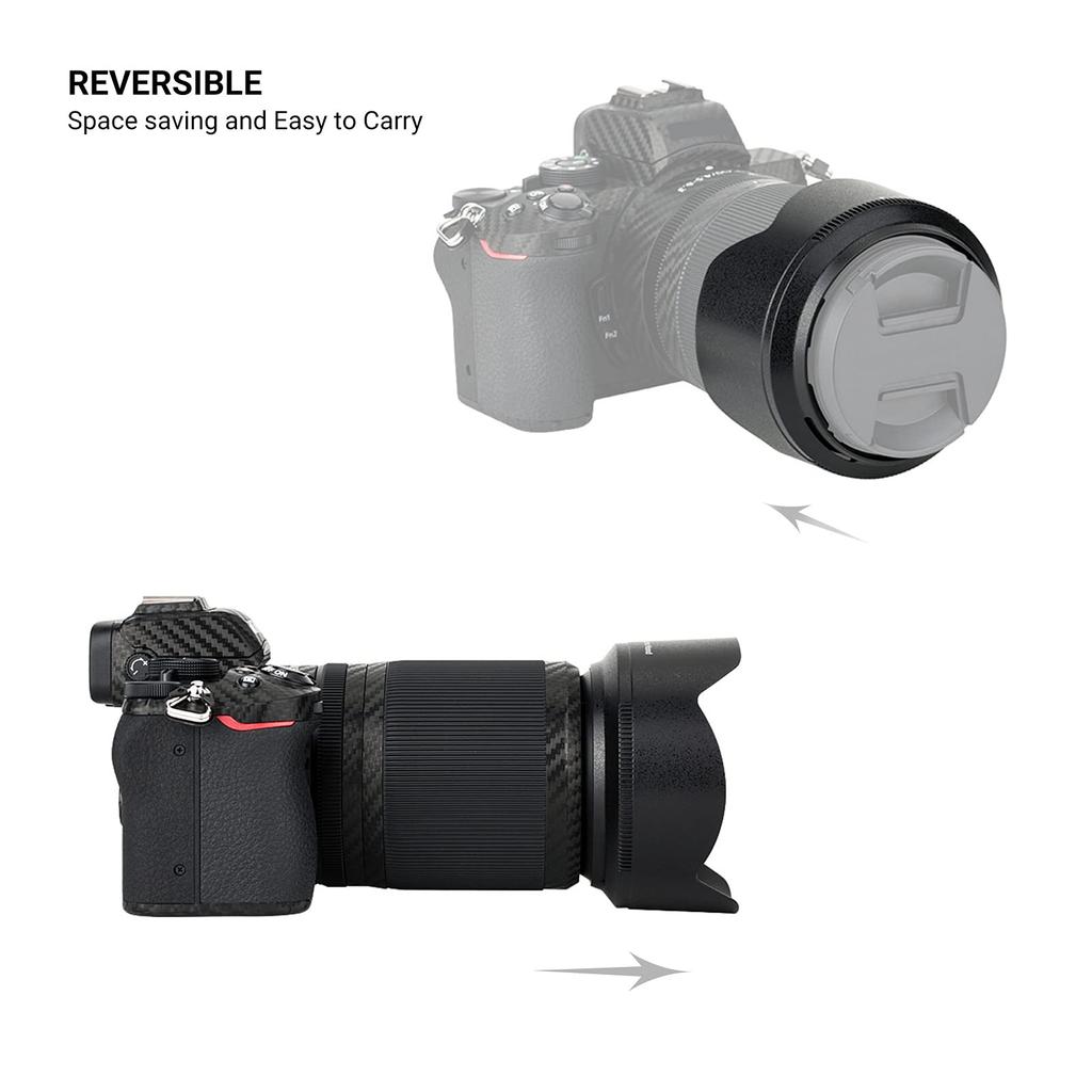Реверсивная бленда JJC для объектива Nikon Nikkor Z 50mm S Характеристики Nikkor Z DX VR Совместима с Nikon Z50II и блендой HB-90A Совместима, F1.8 и 50-250 мм