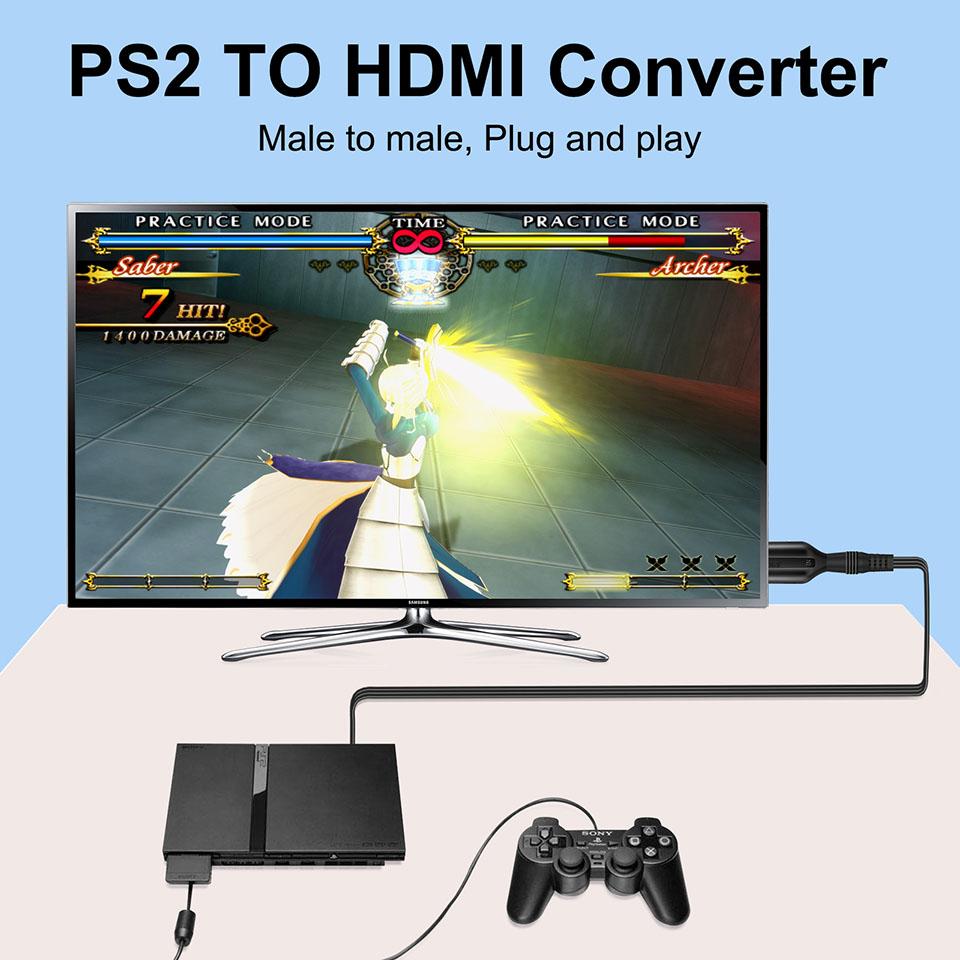 PS2 to HDMI Adapter Audio Video Converter Adapter Cable 1M 480i/480p/576i for Sony PS2 to HDMI for All PS2 Display Modes