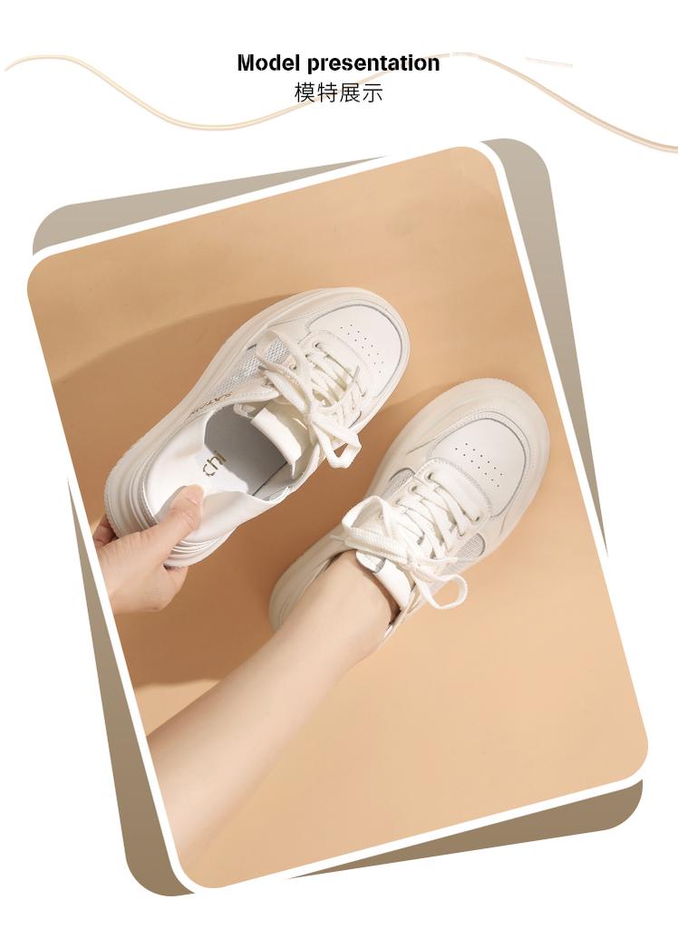 [Mesh breathable white shoes] Thick soled two on casual board shoes, lightweight casual shoes, mesh shoes for women
