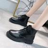 Black Punk Style Lace-up Elegant with Low Heels Women's Ankle Boots Short Shoes for Woman Leather Booties Footwear Laces Combat