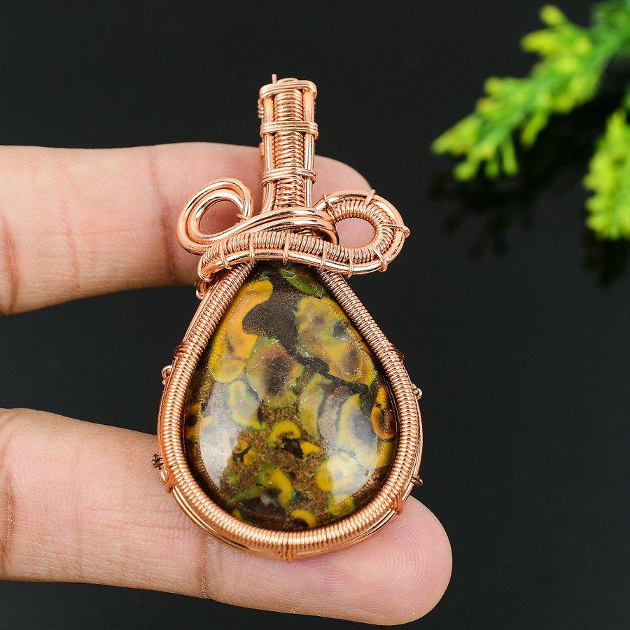 Подвеска ручной работы из медной проволоки из натуральной бамбуковой яшмы 2,56 y5n93