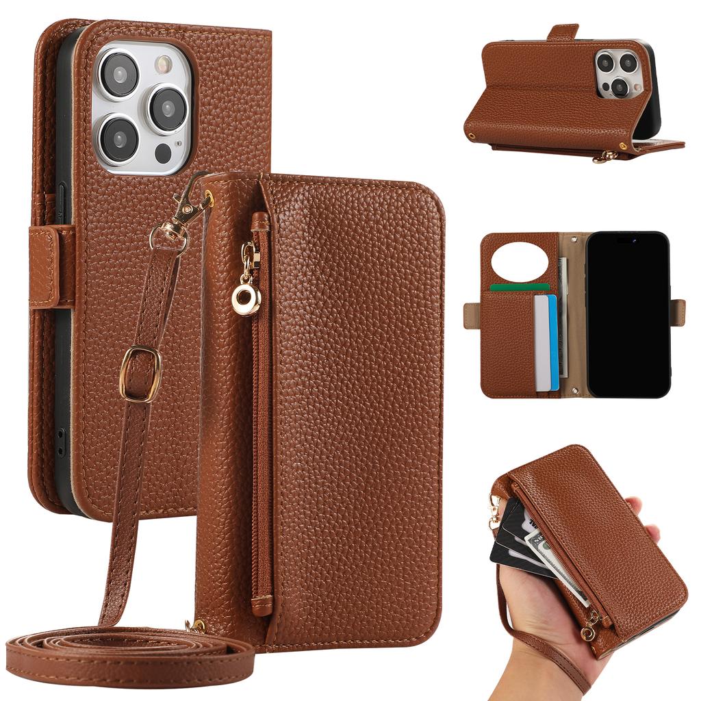 Crossbody Zipper Wallet with Card Holder Phone Case for IPhone 16 15 14 11 Pro Max XS X XR 7 8 Plus 13 12 Mini Se4 Leather Cover