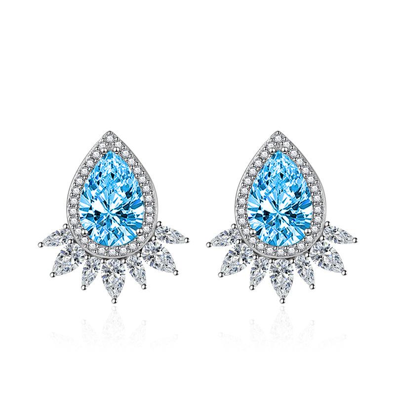 BELLA BOX Fashion Water Drop Zircon Sapphire Stud Earrings Lady Party Accessories