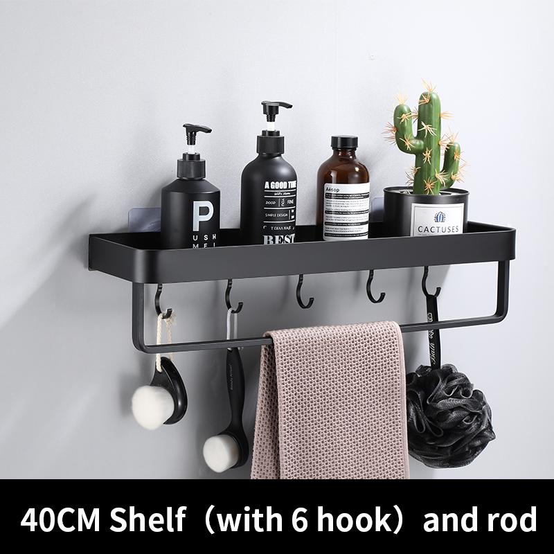 Полка для ванной комнаты Полка для душа Алюминиевая черная Угловая полка для ванной комнаты Настенная черная кухонная полка для хранения с наклейкой