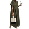 Summer Maxi Dress Loose Pleated O Neck Short Sleeves Pure Color Plus Size OL Commute Daily