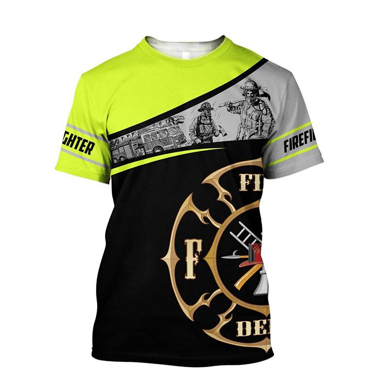Summer 3D Firefighter Fireman Print T Shirt Kid Fashion Streetwear Short Sleeves Harajuku Clothing Gym T-shirts For Men Tees