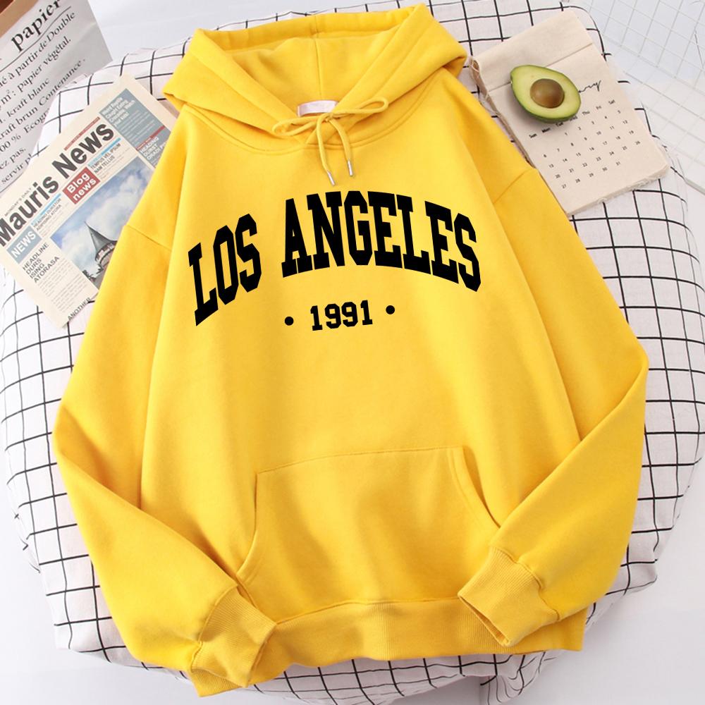 Лос-Анджелес 1991 США Город Письмо Мужская одежда Флисовый спортивный костюм большого размера Простота Качественные толстовки Повседневные топы с круглым вырезом для мужчин