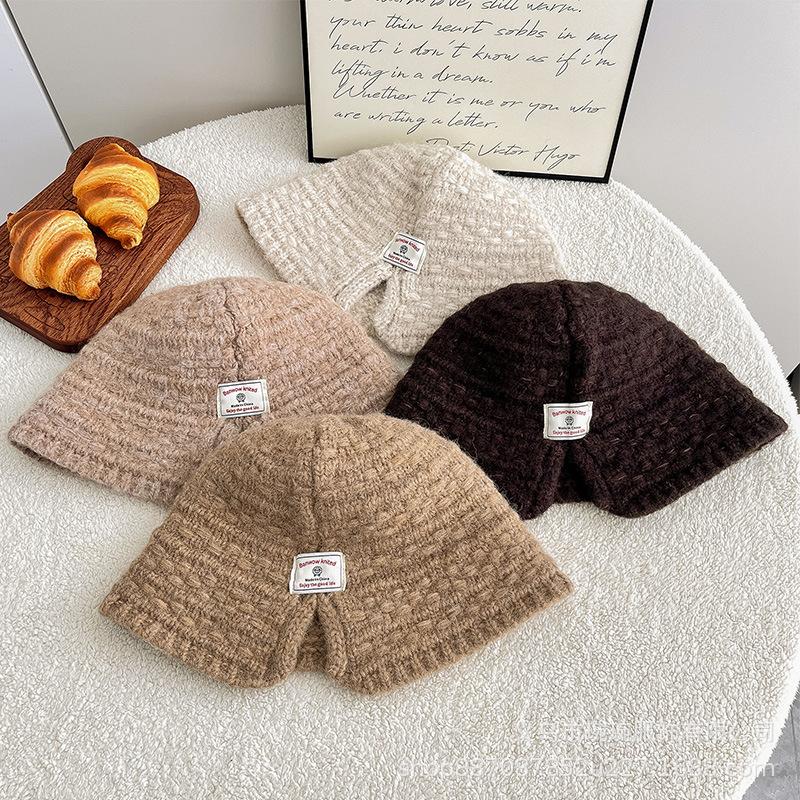 Autumn and winter solid color bucket hat women's fashion warm wool basin hat ear protection simple and sweet knitted bucket hat