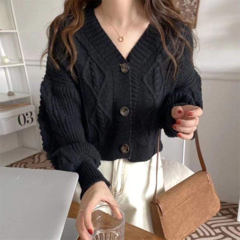 Lazy Autumn/Winter Women's Loose Knit V-neck Cardigan - Japanese Korean Style