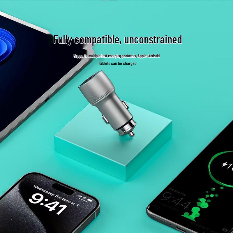 Мини-автомобильное быстрое зарядное устройство с двумя портами USB+PD QC3.0, металлическое