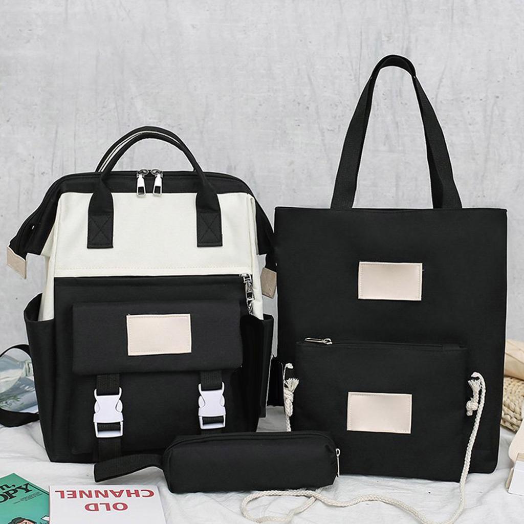 4 Pcs School Backpack Large Capacity Multi Pocket Student College Bookbag Set with Tote Bag Cross Body Bag Pencil Case