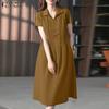 Women Summer Turn Down Collar Loose Casual Short Sleeve Dress