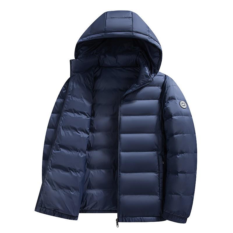 Mens Lightweight Down Jacket 90% White Duck Hooded Winter Coat Slim Fit Warm Outerwear Daily Wear