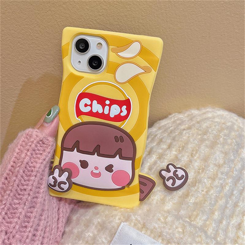 Корейский милый 3d забавный чехол для картофельных чипсов для Iphone 14 13 12 11 Pro Max прекрасный мультяшный силиконовый противоударный мягкий чехол Funda