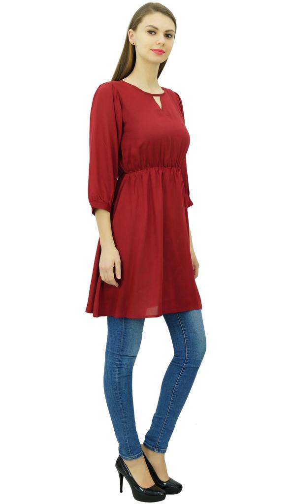 Phagun Women Tunic Top Short Kurti Elastic Waist Indian Ethnic Blouse