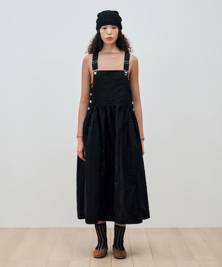 Mais Side Puff Nylon Overall Dress / Black