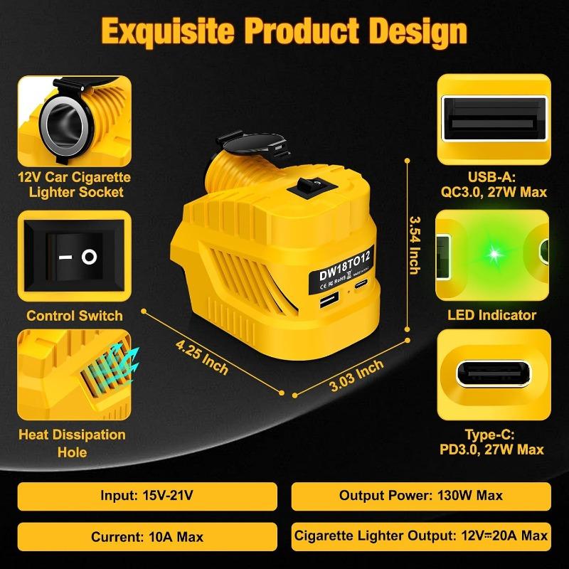 Для Dewalt 20V в 12V Понижающий Преобразователь Питания Адаптер Аккумулятора Колесо, DC 12V 20A 240W, Подходит для Большинства 12-вольтовых Автомобильных Устройств