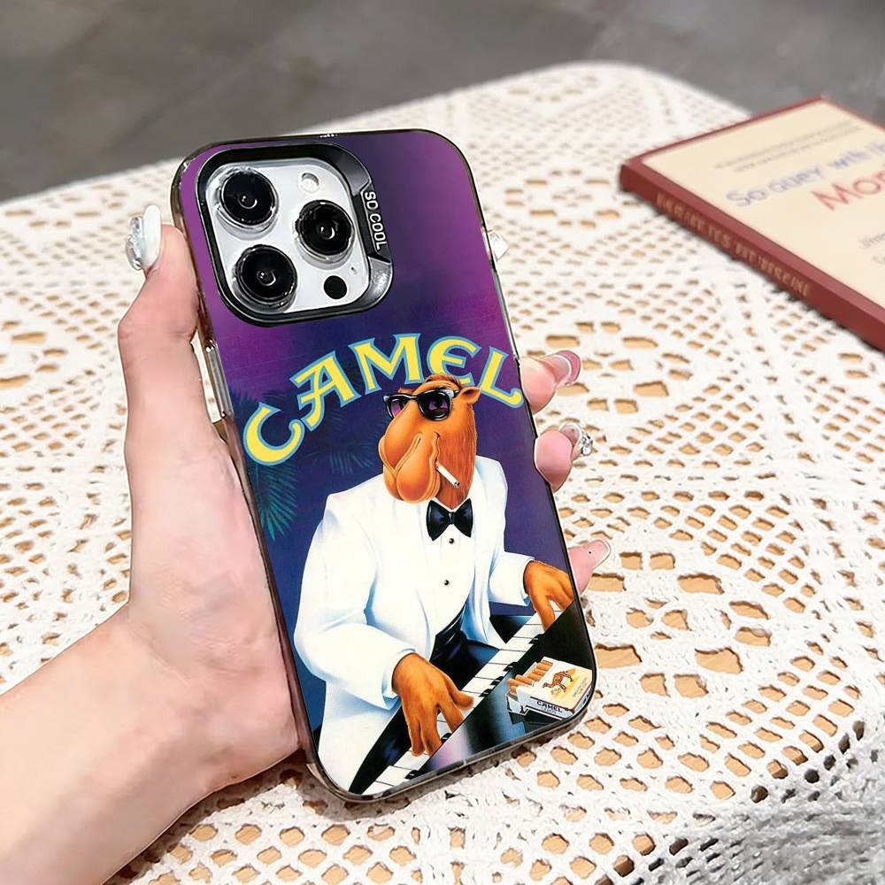 Cigarette-Brand Camel Phone Case For iPhone 17,16,15,14,13,12,11 Plus,Pro Max,XS,Colored silver phone case