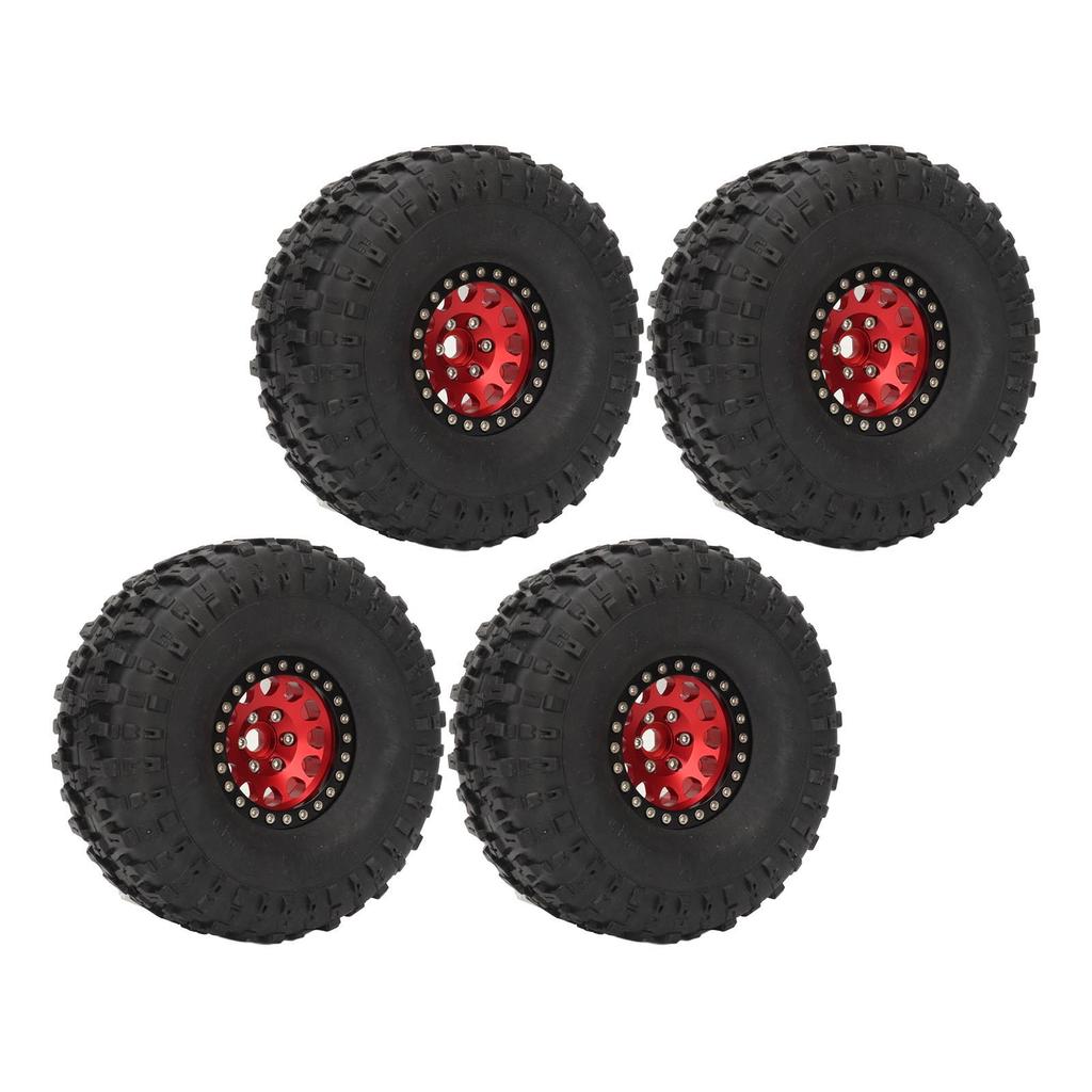 4PCS 1.9inch RC Crawler Rubber Tires 12 Hole Aluminium Alloy Wheels Hub Replacement for SCX10 1 10 Red