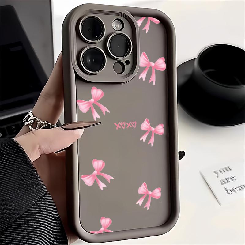 Розовый Бант Силиконовый Чехол Для Телефона Для iPhone 16 15 14 11 12 13 Pro Max 7 8 16 Plus X XS XR Ударопрочный Конфетный Мягкий Чехол