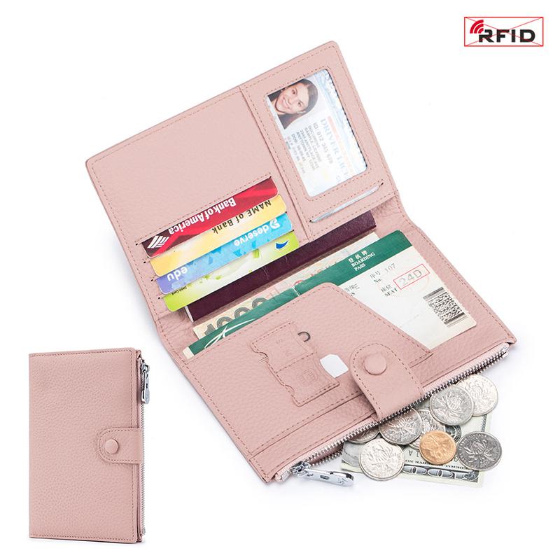 Многофункциональный дорожный кошелек для паспорта с RFID-защитой, держатель для карт, женский кожаный тонкий кошелек, обложка для билетов, карман на молнии, держатель для карт