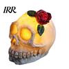 Spooky Skull Lamp Gothic Light Up Rose Flower Figurine, Day of Dead Resin Halloween Decor Statue, Skeleton Head for Desk Home