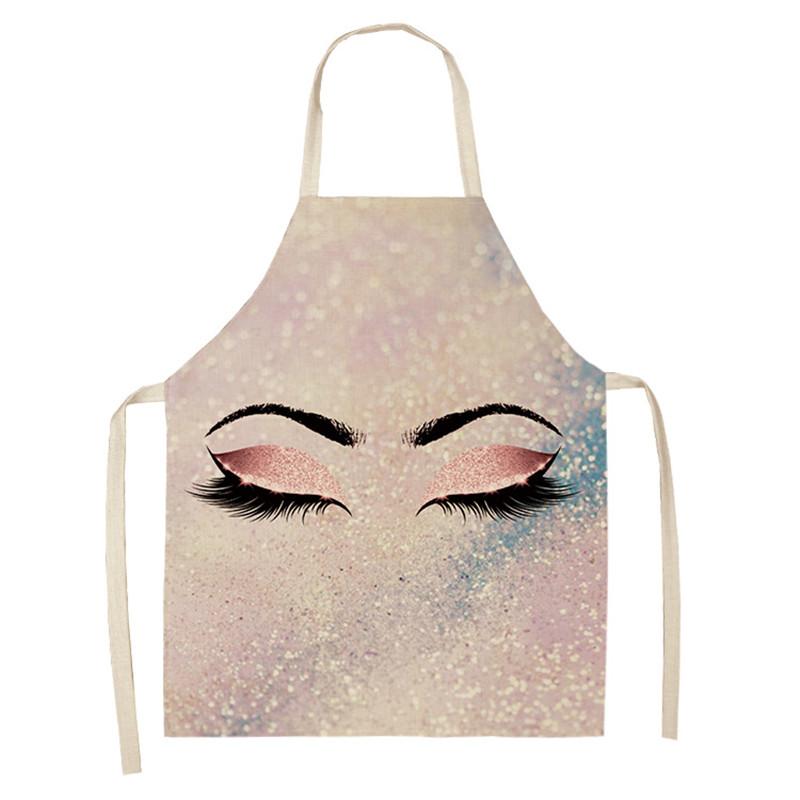 Eyebrow Style Men Women Home Tablier Enfant Cleaning Tools Apron With Pockets Eyelash Pattern Sleeveless Cotton Linen Aprons